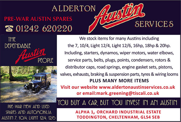 Alderton Austin Specialists - Classic range lubricants Vintage lighting & bulbs Rubber extrutions BSF nuts & bolts Classic filters Switches for lighting & brakes, Speedo cables, Brake linings, Sparking plugs, Contact sets