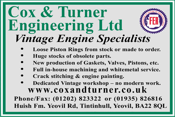 Cox & Turner Engineering - Vintage engine service Gaskets, Valves, Valve Guides, Camshafts, Pistons, Tappets, Bushes and Ring Gears