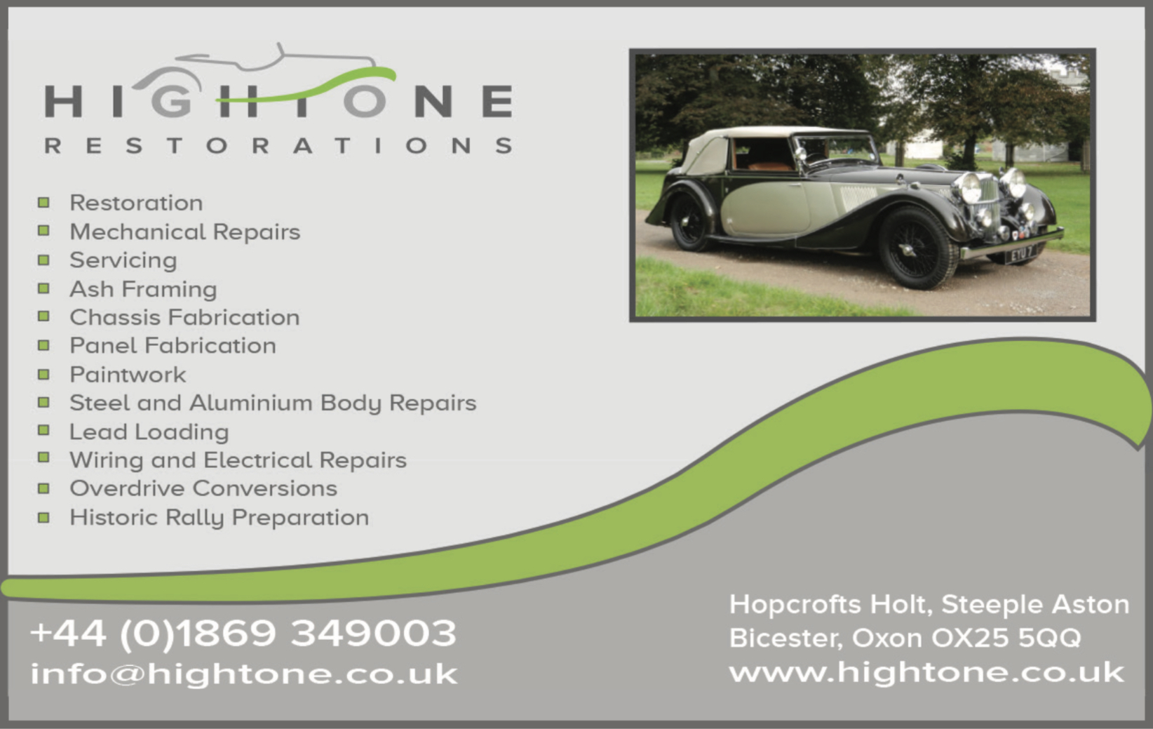 Hightone Restorations - Restoration Mechanical Repairs Servicing Ash Framing Chassis Fabrication Panel Fabrication Paintwork Steel and Aluminium Body Repairs Lead Loading Wiring and Electrical Repairs, Overdrive Conversions,