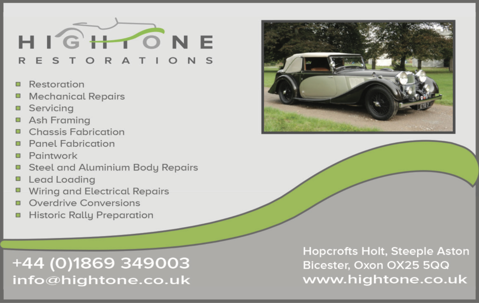 Hightone Restorations - Restoration Mechanical Repairs Servicing Ash Framing Chassis Fabrication Panel Fabrication Paintwork Steel and Aluminium Body Repairs Lead Loading Wiring and Electrical Repairs, Overdrive Conversions,
